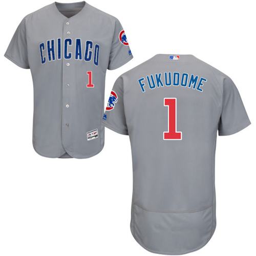 Cubs #1 Kosuke Fukudome Grey Flexbase Authentic Collection Road Stitched MLB Jersey - Click Image to Close
